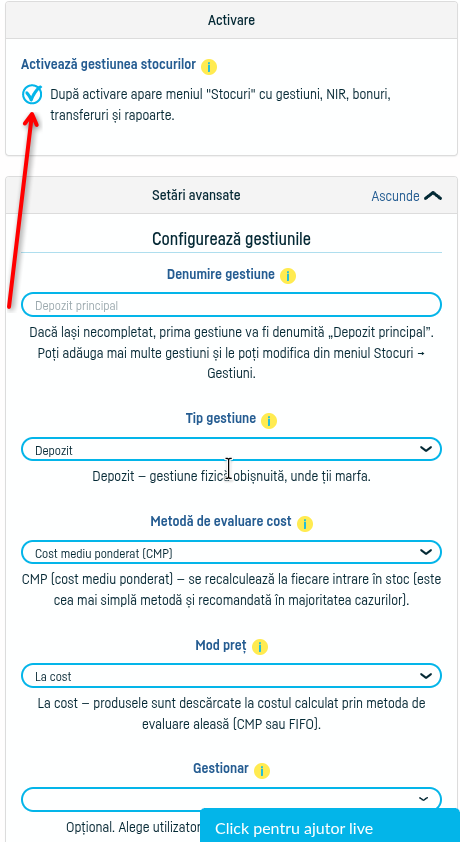 Cum activezi gestiunea stocurilor - pasul 2
